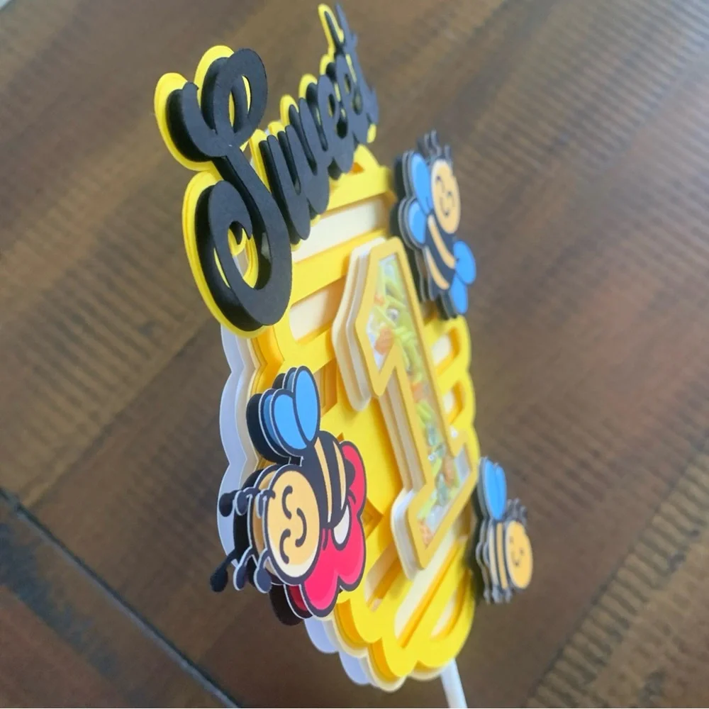 Yellow 'Sweet 1' Bee Cake Topper